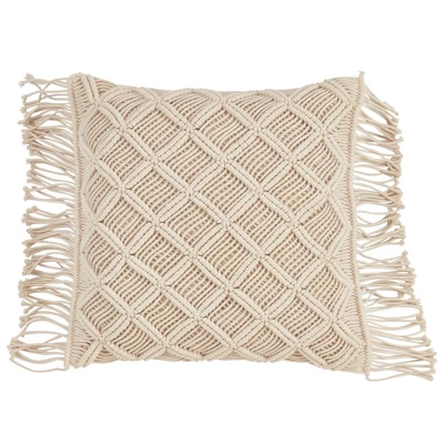 18"x18" Macramé Print Down Filled Square Throw Pillow - Saro Lifestyle 7 18"x18" Macramé Print Down Filled Square Throw Pillow - Saro Lifestyle - Image 5