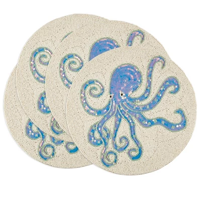 Saro Lifestyle Tentacle Treasure Beaded Placemat (Set Of 4), 15"x15", Blue 4 Saro Lifestyle Tentacle Treasure Beaded Placemat (Set Of 4), 15"x15", Blue - Image 2