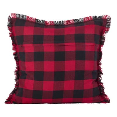 20" Fringed Buffalo Plaid Pillow Down Filled Red - SARO Lifestyle 3 20" Fringed Buffalo Plaid Pillow Down Filled Red - SARO Lifestyle