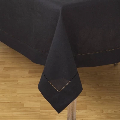70"x120" Tablecloth With Hemstitch Border Design Black - Saro Lifestyle: Elegant, Machine Washable, Polyester 5 70"x120" Tablecloth With Hemstitch Border Design Black - Saro Lifestyle: Elegant, Machine Washable, Polyester - Image 3