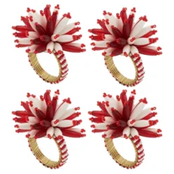Saro Lifestyle Glamorous Beaded Napkin Ring (Set Of 4), Red