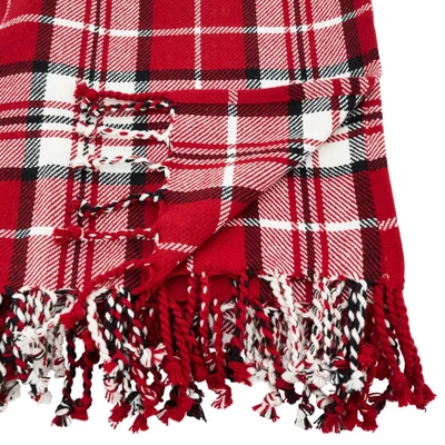 50"x60" Plaid Cotton Throw Red - SARO 3 50"x60" Plaid Cotton Throw Red - SARO