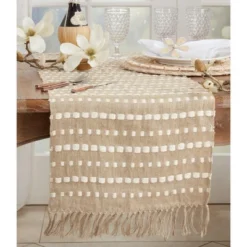 Saro Lifestyle Long Table Runner With Stitched Stripe Design, Beige, 16" X 72" -Saro Lifestyle GUEST 334d70ee 7596 42b2 86cd fd0abd4dbe54