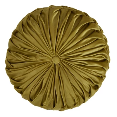 14" Round Velvet Pintucked Poly Filled Throw Pillow Kiwi - Saro Lifestyle 3 14" Round Velvet Pintucked Poly Filled Throw Pillow Kiwi - Saro Lifestyle