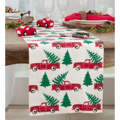 Saro Lifestyle Cotton Table Runner With Christmas Truck Design 4 Saro Lifestyle Cotton Table Runner With Christmas Truck Design - Image 2
