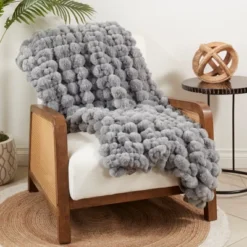 Saro Lifestyle Furry Haven Faux Rabbit Fur Throw, 50"x60", Gray -Saro Lifestyle GUEST 37216781 e377 474c b4f8 b561bc701c55
