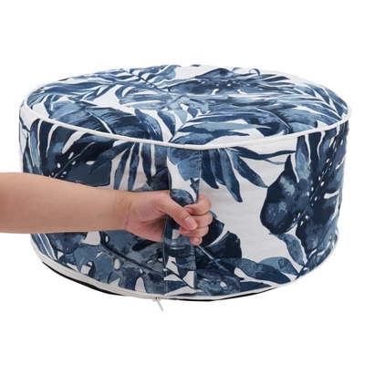 Saro Lifestyle Blue Tropic Outdoor Ottoman, 21"x9" Round, Navy Blue 3 Saro Lifestyle Blue Tropic Outdoor Ottoman, 21"x9" Round, Navy Blue