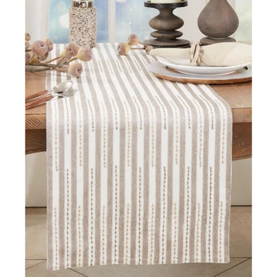 Saro Lifestyle Classic Elegance Stitched Stripe Table Runner, 16"x72", Beige 4 Saro Lifestyle Classic Elegance Stitched Stripe Table Runner, 16"x72", Beige - Image 2