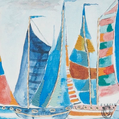 Saro Lifestyle Charming Outdoor Sail Boats Poly Filled Pillow, 20"x20", Multicolored 4 Saro Lifestyle Charming Outdoor Sail Boats Poly Filled Pillow, 20"x20", Multicolored - Image 2