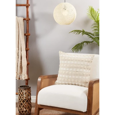 Saro Lifestyle Stripe Design Woven Throw Pillow With Down Filling, 20", Beige 4 Saro Lifestyle Stripe Design Woven Throw Pillow With Down Filling, 20", Beige - Image 2