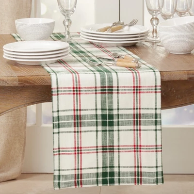 Saro Lifestyle Plaid Runner, White/Green, 14" X 72" 5 Saro Lifestyle Plaid Runner, White/Green, 14" X 72" - Image 3