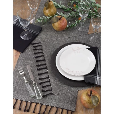 Set Of 4 Solid Tassel Placemat Black - Saro Lifestyle: Jute-Cotton Blend, Rectangular, Dining Table Decor 3 Set Of 4 Solid Tassel Placemat Black - Saro Lifestyle: Jute-Cotton Blend, Rectangular, Dining Table Decor