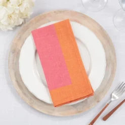 Saro Lifestyle Color-Blocked Edge Napkin (Set Of 4), Pink, 20"x20" -Saro Lifestyle GUEST 44d51545 01bf 41ec b09f 4c1c5dac2567