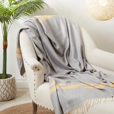Saro Lifestyle Trendy Stripe And Herringbone Fringed Throw 4 Saro Lifestyle Trendy Stripe And Herringbone Fringed Throw - Image 2