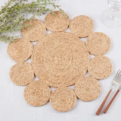 Saro Lifestyle Round Table Mats With Jute Design (Set Of 4), Beige -Saro Lifestyle GUEST 495a6252 e873 4cfd b8c4 8b4f949c3582