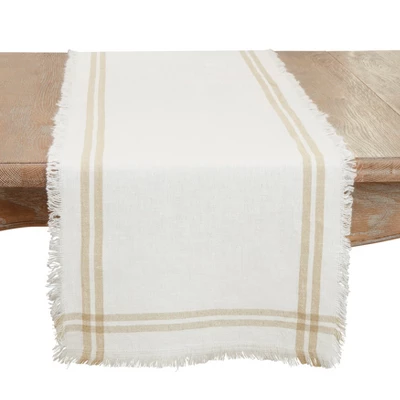 Saro Lifestyle Trendy Fringed Stripe Table Runner, Beige, 13"x72" 5 Saro Lifestyle Trendy Fringed Stripe Table Runner, Beige, 13"x72" - Image 3