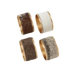 Saro Lifestyle Cow Hide Napkin Ring, Brown (Set Of 4)