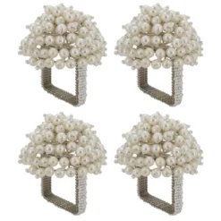 Saro Lifestyle Napkin Rings With Pearl Dome Design (Set Of 4)