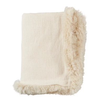 Saro Lifestyle Plush Lamb Fur Border Linen Throw Blanket 7 Saro Lifestyle Plush Lamb Fur Border Linen Throw Blanket - Image 5