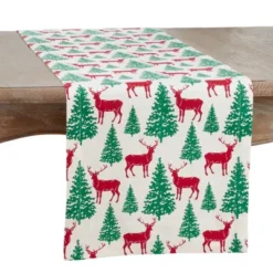Saro Lifestyle Deer And Christmas Trees Design Table Runner -Saro Lifestyle GUEST 51dc6b45 a3bd 4beb ac56 88c29061ca65