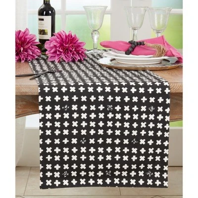 Saro Lifestyle Table Runner With Embroidered Crosses Design, 16"x72", Black 4 Saro Lifestyle Table Runner With Embroidered Crosses Design, 16"x72", Black - Image 2