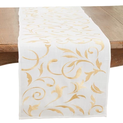 Saro Lifestyle Botanical Embroidered Leaves Table Runner 6 Saro Lifestyle Botanical Embroidered Leaves Table Runner - Image 4