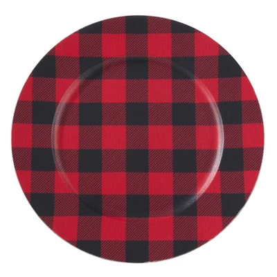 Set Of 4 Buffalo Plaid Design Table Chargers Red/Black - Saro Lifestyle 5 Set Of 4 Buffalo Plaid Design Table Chargers Red/Black - Saro Lifestyle - Image 3