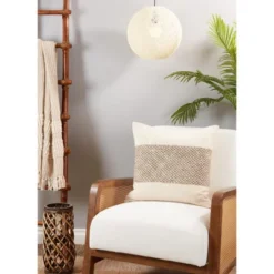 Saro Lifestyle Down Filled Throw Pillow With Banded Design, 20", Beige -Saro Lifestyle GUEST 548e9d0b 156b 43f2 800b 9cf373106d32