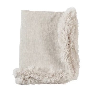 Saro Lifestyle Plush Lamb Fur Border Linen Throw Blanket 5 Saro Lifestyle Plush Lamb Fur Border Linen Throw Blanket - Image 3