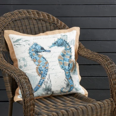 Saro Lifestyle Coastal Outdoor Sea Horse Poly Filled Pillow, 18"x18", Blue 5 Saro Lifestyle Coastal Outdoor Sea Horse Poly Filled Pillow, 18"x18", Blue - Image 3