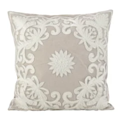Saro Lifestyle Embroidered Floral Design Beaded Cotton Poly Filled Throw Pillow -Saro Lifestyle GUEST 5802323e bab1 476f b24f 8032e1f808aa