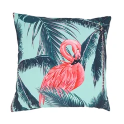 Saro Lifestyle Tropical Flamingo And Palm Tree Outdoor Pillow With Poly Fill, 18"x18", Blue -Saro Lifestyle GUEST 5a744122 bc54 4178 8580 42c2a764412f