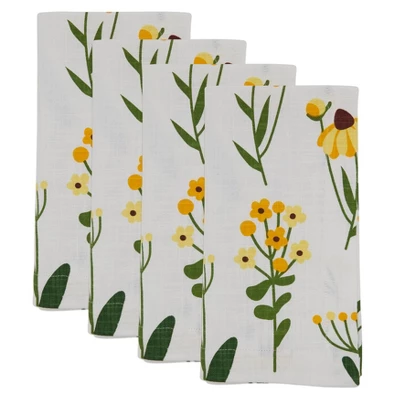 Saro Lifestyle Daisy Floral Design Cotton Table Napkins (Set Of 4), 20", Yellow 4 Saro Lifestyle Daisy Floral Design Cotton Table Napkins (Set Of 4), 20", Yellow - Image 2