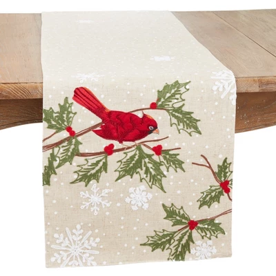 Saro Lifestyle Winter's Delight Perched Cardinal Table Runner, 16"x70", Beige 5 Saro Lifestyle Winter's Delight Perched Cardinal Table Runner, 16"x70", Beige - Image 3