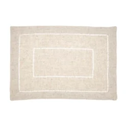 Saro Lifestyle Linen Blend Toscana Double Hemstitched Placemat (Set Of 12), 14"x20", Natural