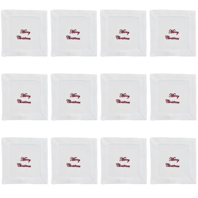 Saro Lifestyle Merry Christmas Embroidered Cocktail Napkins (Set Of 12) 4 Saro Lifestyle Merry Christmas Embroidered Cocktail Napkins (Set Of 12) - Image 2