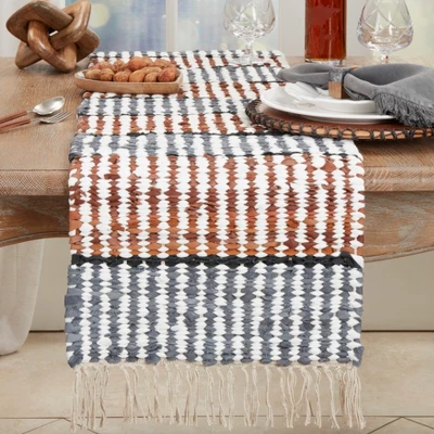 Saro Lifestyle Leather Chindi Stripe Fringed Table Runner, Multicolored, 16"x72" 4 Saro Lifestyle Leather Chindi Stripe Fringed Table Runner, Multicolored, 16"x72" - Image 2
