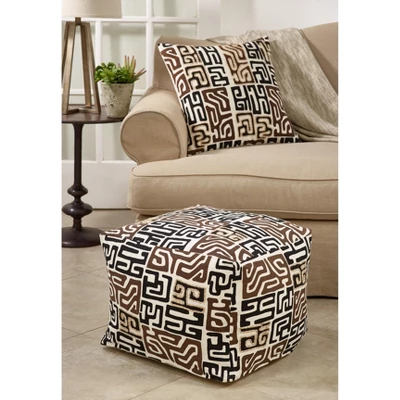 Saro Lifestyle Kuba Cloth Pouf, 20"x20"x14" Square, Black 4 Saro Lifestyle Kuba Cloth Pouf, 20"x20"x14" Square, Black - Image 2