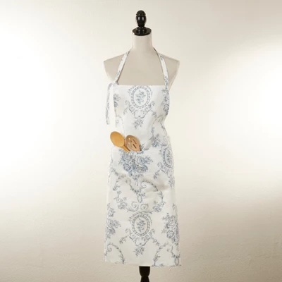 Saro Lifestyle Charming Toile Floral Apron, 28"x35", Blue 5 Saro Lifestyle Charming Toile Floral Apron, 28"x35", Blue - Image 3