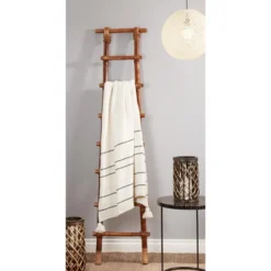 Saro Lifestyle Throw With Stripe Design And Chunky Tassels, Beige, 50"x60" -Saro Lifestyle GUEST 63cd3dad 77ab 4d82 adb4 3a1233215041