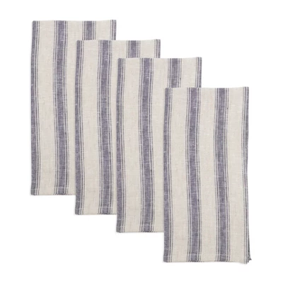 Saro Lifestyle Classic Striped Pure Linen Napkin (Set Of 4), 20"x20", Blue 3 Saro Lifestyle Classic Striped Pure Linen Napkin (Set Of 4), 20"x20", Blue