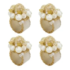 Saro Lifestyle Dazzling Delight Beaded Napkin Ring (Set Of 4), Gold