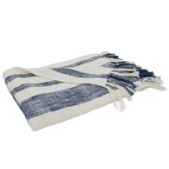 Saro Lifestyle Saro Lifestyle Cotton Throw With Banded Design, Navy Blue, 50"x60" -Saro Lifestyle GUEST 6726eab2 53cf 4239 932f 4de86f6569fa