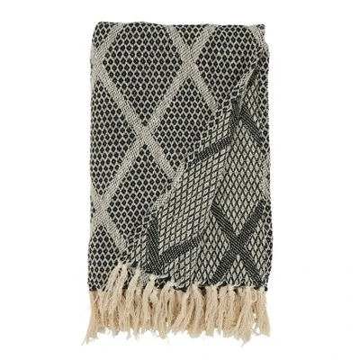 Saro Lifestyle Diamond-Patterned Knit Fringed Throw, Black, 50"x60" 3 Saro Lifestyle Diamond-Patterned Knit Fringed Throw, Black, 50"x60"