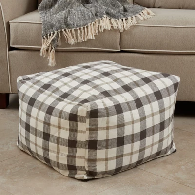 Saro Lifestyle Plaid Pouf, 20"x20"x14" Square, Grey 4 Saro Lifestyle Plaid Pouf, 20"x20"x14" Square, Grey - Image 2
