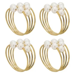 Saro Lifestyle Saro Lifestyle Pearl Design Table Napkin Rings (Set Of 4), Gold,
