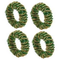 Saro Lifestyle Round Napkin Rings With Beaded Design (Set Of 4)