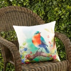 Saro Lifestyle Charming Perched Bird Outdoor Pillow With Poly Fill, 18"x18", Multicolored -Saro Lifestyle GUEST 6ba3a93e a571 4f4e 8413 b0f775a9cfac