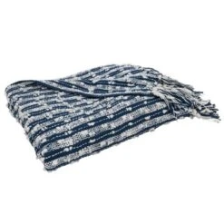 Saro Lifestyle Saro Lifestyle Throw Blanket With Striped Fringe Design, Navy Blue, 50"x60" -Saro Lifestyle GUEST 6cae131a f54a 422a 9636 5e6e795bf8c0