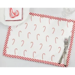 Saro Lifestyle Candy Cane Placemat, 14"x20" Oblong, Red (Set Of 4) -Saro Lifestyle GUEST 6ce22c8f 5d41 432a 96f3 3ef6dbe6f208